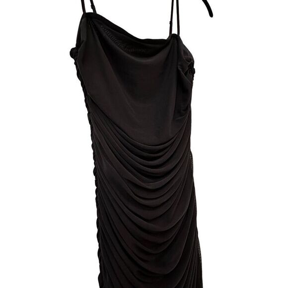 Lulus Spaghetti Strap Ruched Back Zip Evening Maxi Dress Black Small - Picture 2 of 5